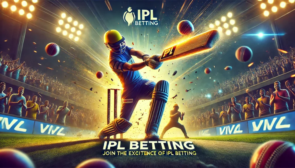 Cricket bat hitting ball with IPL BETTING headline for 2024 IPL season