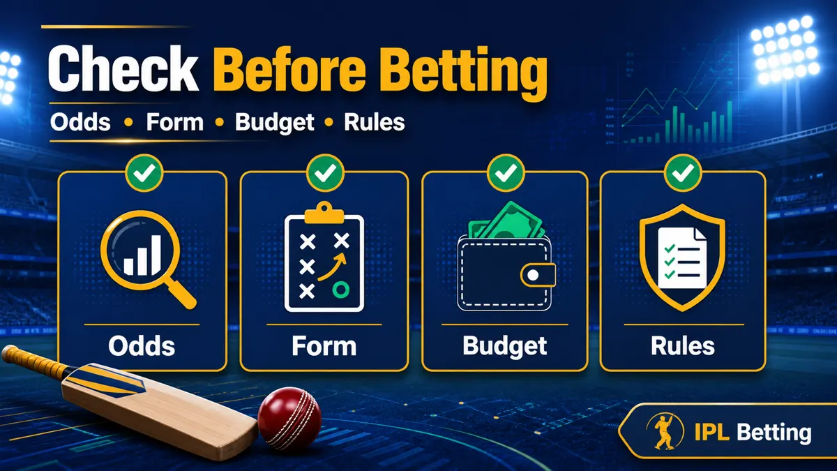 Check before betting checklist with odds, form, budget, and rules for IPL fans.