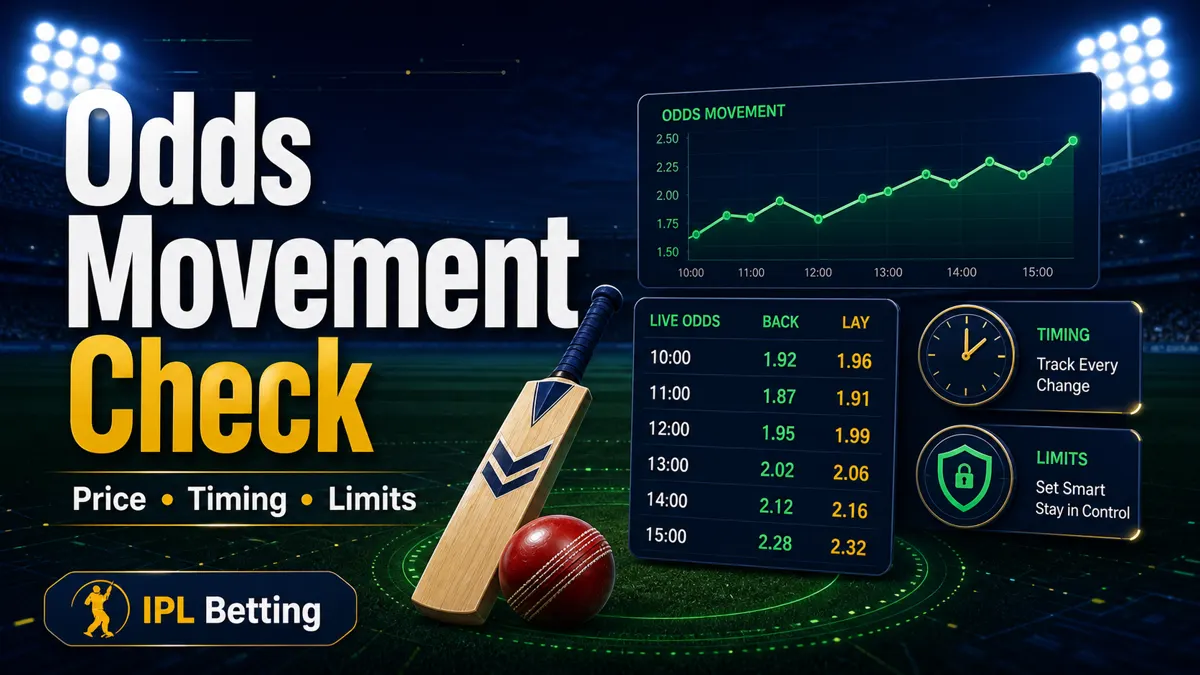 Odds movement check graphic for IPL betting with price, timing, and limits.