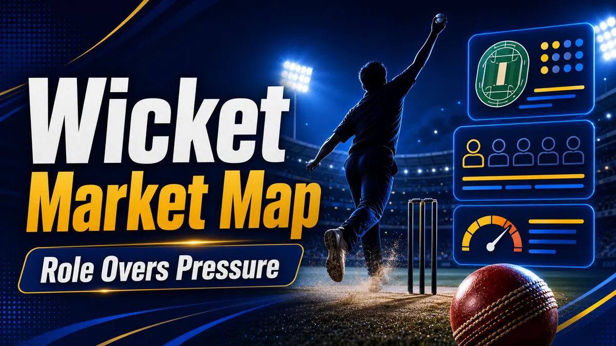 Wicket Market Map image with bowler, stumps, cricket ball, and Role Overs Pressure text.