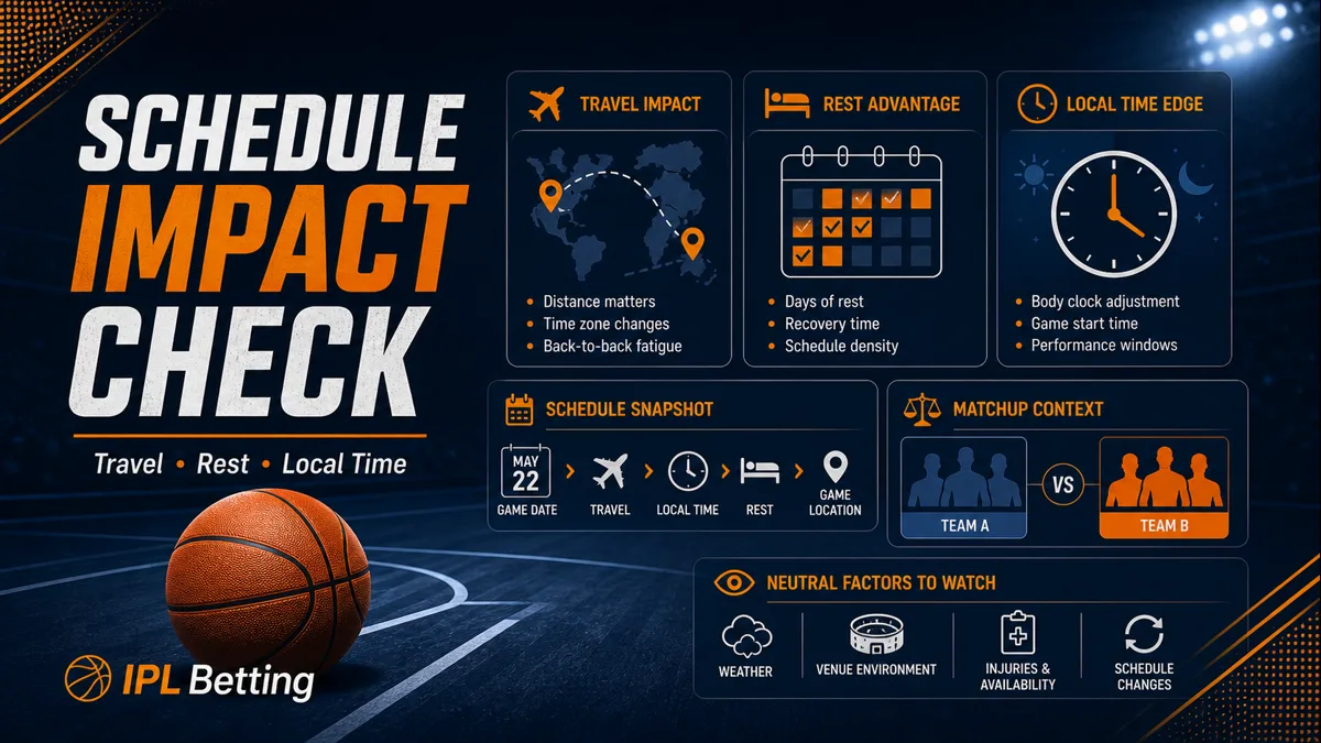 Basketball schedule impact checklist with travel rest and local time notes