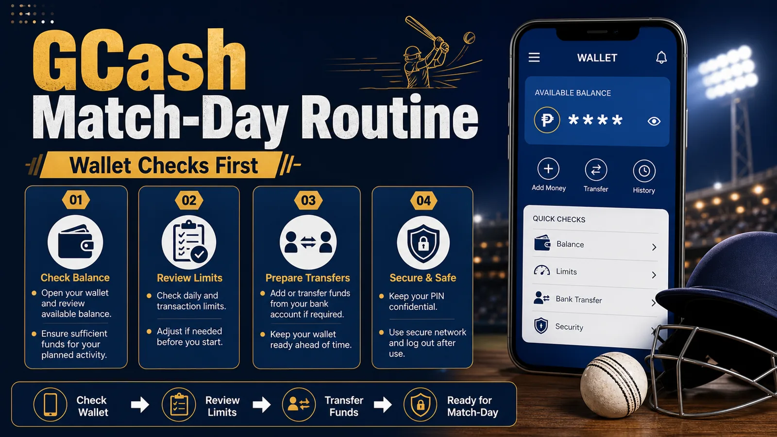 GCash IPL betting guide cover with wallet panel, balance checks, and transfer notes.