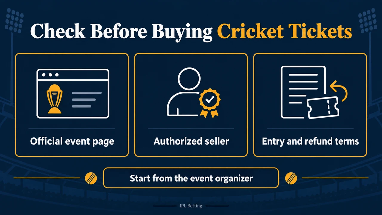 Cricket Ticket Scams: Check Sellers and Ticket Terms — editorial illustration
