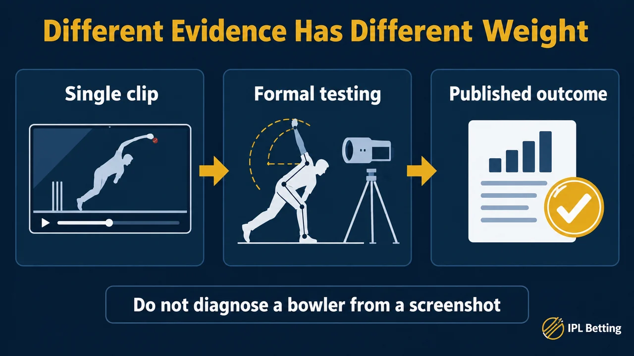 Original conceptual illustration. A single broadcast clip carries different evidence from formal testing and a published outcome.