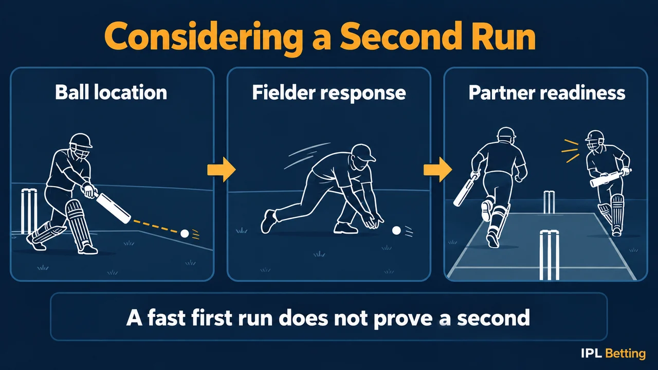 Original conceptual illustration. A second run depends on ball location, the fielder’s response and the partner’s readiness.